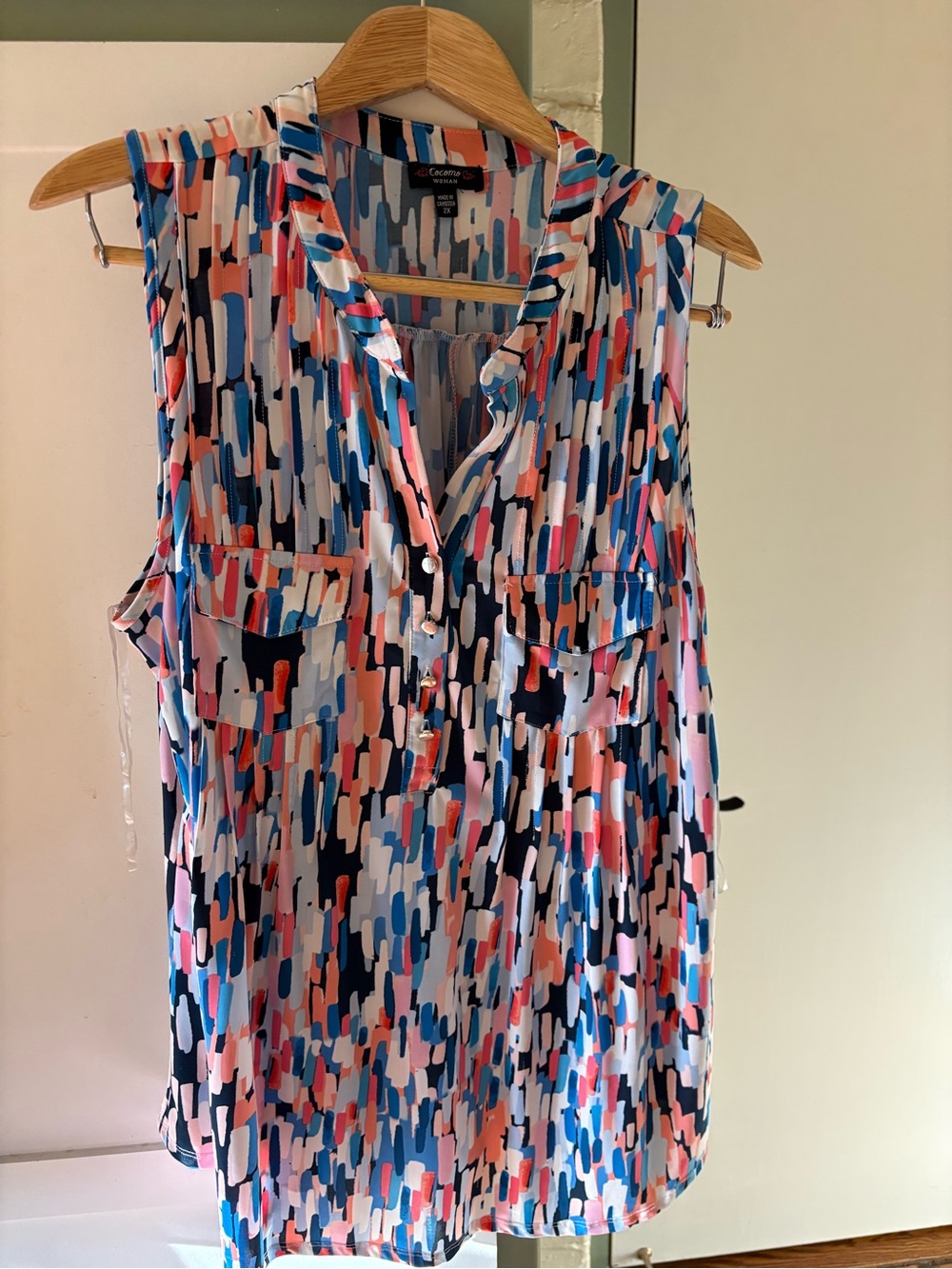 Cocomo Sleeveless Printed Camisole in Blue, Pink & Navy